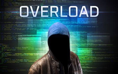 Faceless hacker on code background Foto stock