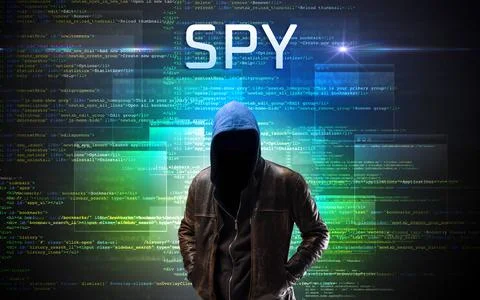 Faceless hacker on code background Stock Photos