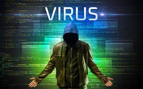 Faceless hacker on code background Stock Photos