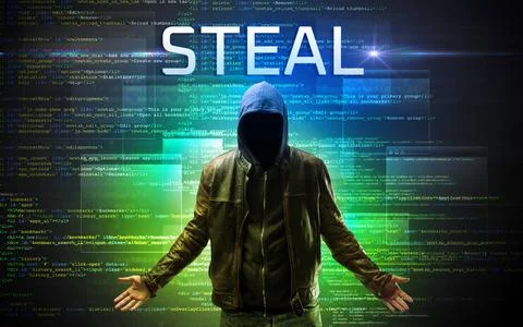 Faceless hacker on code background Stock Photos
