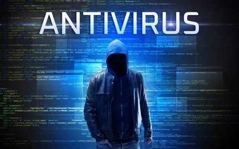 Faceless hacker on code background 스톡 사진