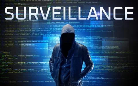 Faceless hacker on code background Foto stock