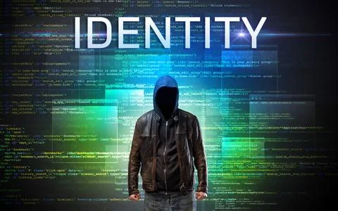 Faceless hacker on code background 스톡 사진
