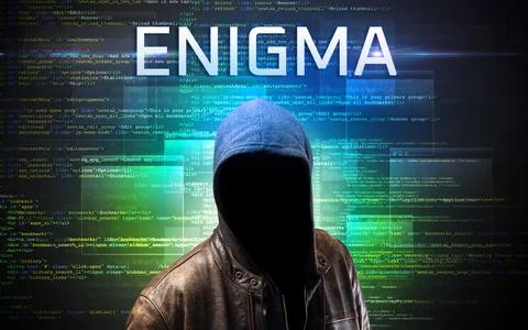 Faceless hacker on code background Foto stock