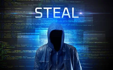 Faceless hacker on code background Stock Photos