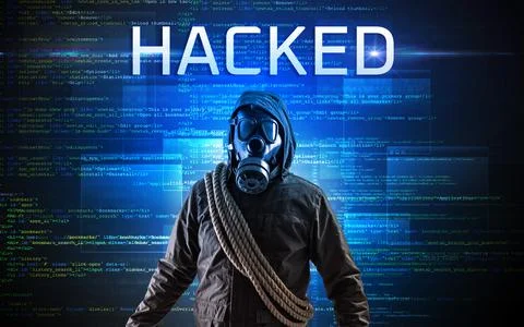 Faceless hacker on code background Stock Photos