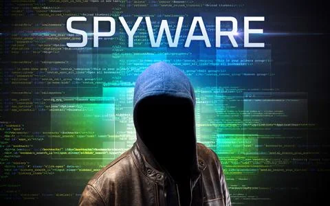 Faceless hacker on code background 스톡 사진