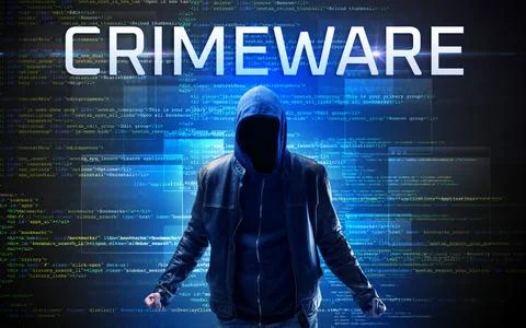Faceless hacker on code background Foto stock