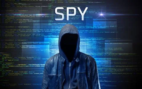 Faceless hacker on code background 스톡 사진