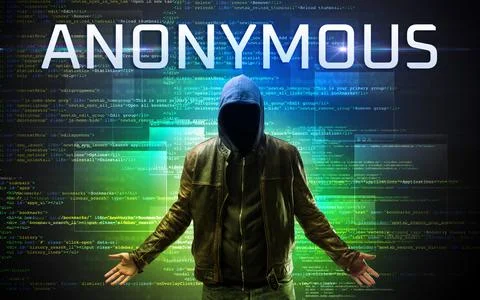 Faceless hacker on code background Foto stock