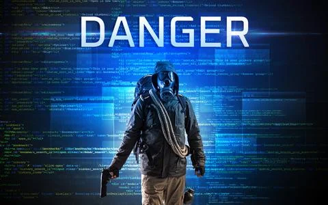 Faceless hacker on code background Stock Photos