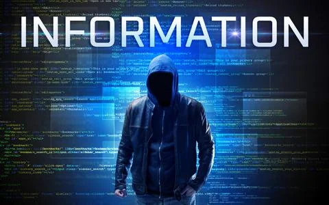 Faceless hacker on code background Foto stock
