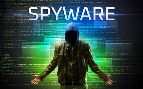 Faceless hacker on code background Stockfoto's