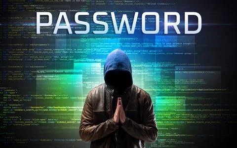 Faceless hacker on code background Stock Photos