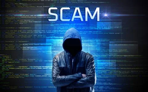 Faceless hacker on code background Stockfoto's