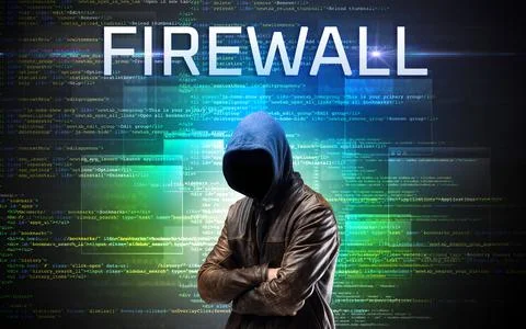 Faceless hacker on code background Stock Photos