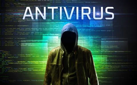 Faceless hacker on code background Foto stock