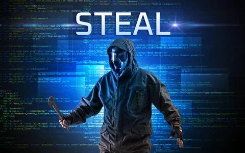 Faceless hacker on code background Foto stock