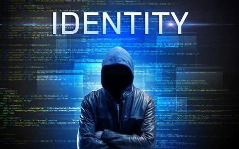 Faceless hacker on code background Foto stock