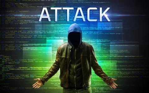 Faceless hacker on code background 스톡 사진