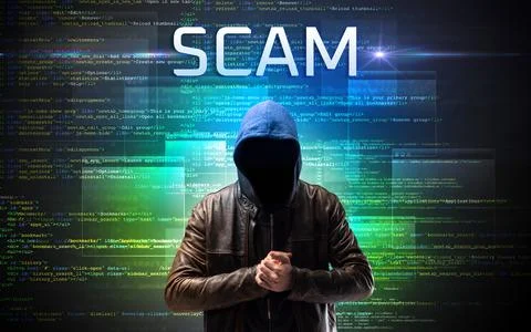 Faceless hacker on code background 스톡 사진