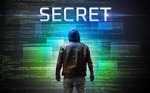 Faceless hacker on code background Stock Photos