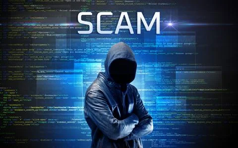 Faceless hacker on code background Foto stock