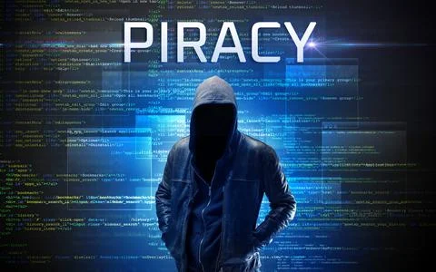 Faceless hacker on code background Foto stock