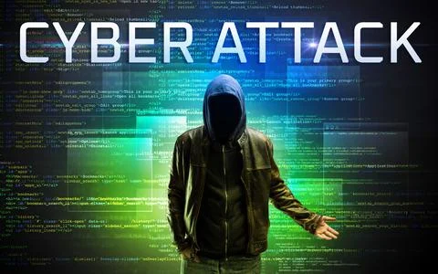 Faceless hacker on code background Stock Photos