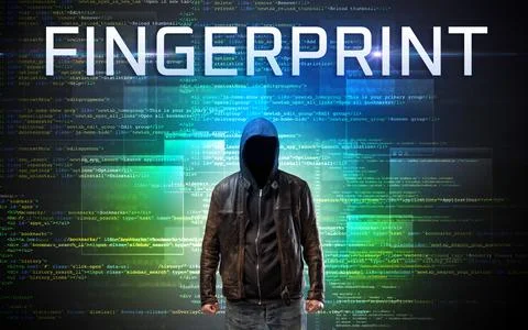 Faceless hacker on code background Foto stock