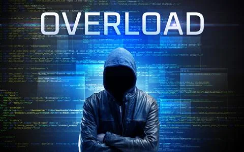 Faceless hacker on code background Stockfoto's