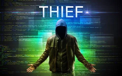 Faceless hacker on code background Stock Photos