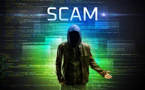 Faceless hacker on code background Stock Photos