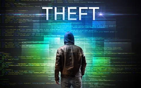 Faceless hacker on code background Stockfoto's