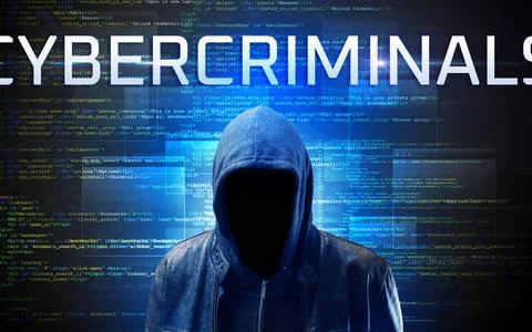 Faceless hacker on code background Foto stock