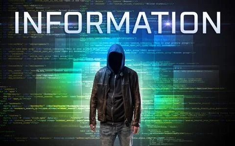 Faceless hacker on code background 写真素材