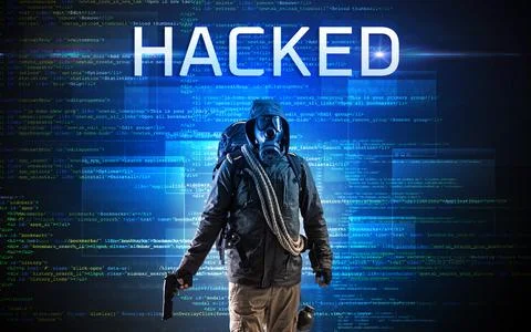 Faceless hacker on code background Stock Photos