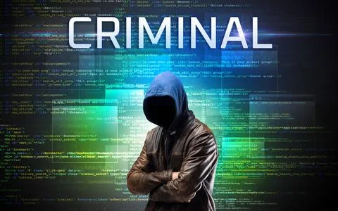 Faceless hacker on code background Foto stock