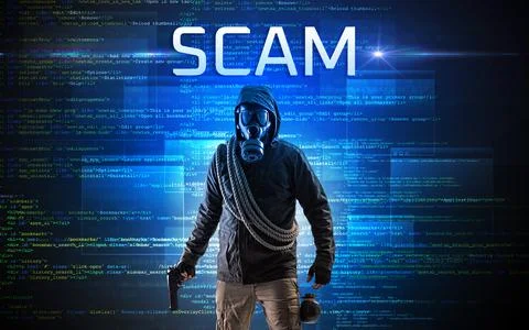 Faceless hacker on code background Foto stock