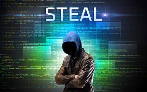 Faceless hacker on code background Stock Photos