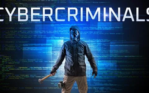 Faceless hacker on code background Stock Photos