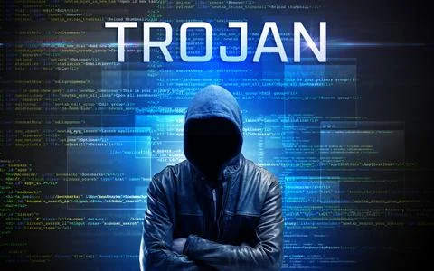 Faceless hacker on code background Foto stock