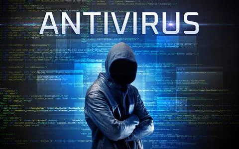 Faceless hacker on code background Foto stock