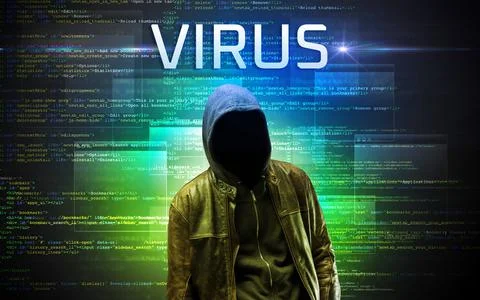 Faceless hacker on code background Foto stock