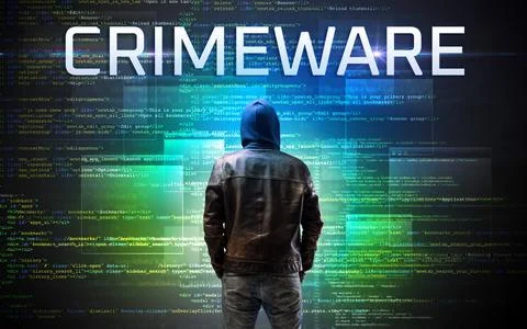 Faceless hacker on code background Stock Photos