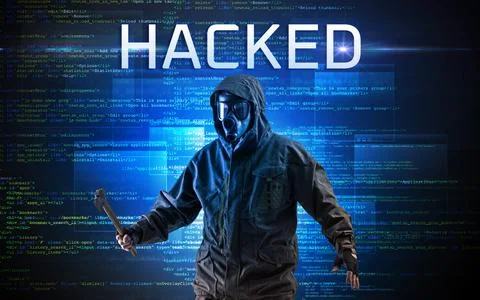 Faceless hacker on code background Stock Photos