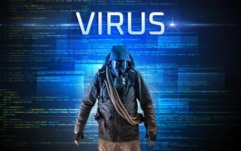 Faceless hacker on code background Foto stock
