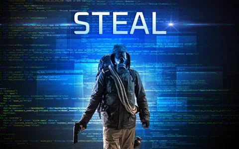 Faceless hacker on code background 스톡 사진