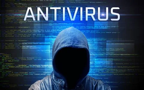 Faceless hacker on code background Foto stock