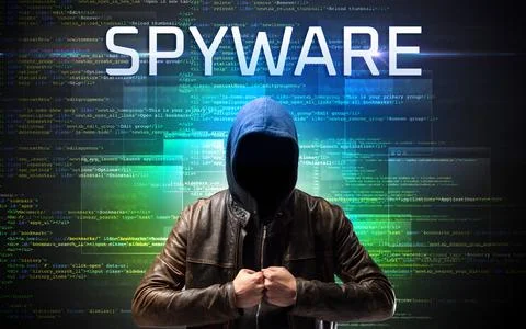 Faceless hacker on code background Foto stock